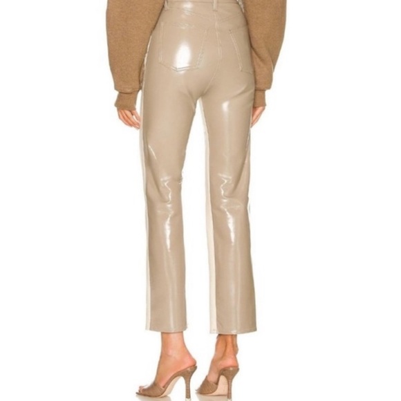 Agolde Paneled 90s Pinched Waist Powder Quail Leather colorblock Pants Size 24 - Picture 3 of 10